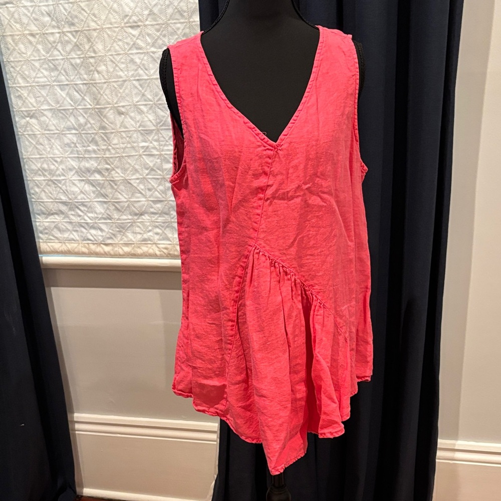 Cut Loose Bright Pink Asymmetrical Tank Top